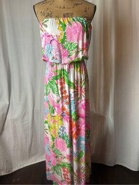Lilly Pulitzer for Target Maxi Long Dress Nosey Posey Strapless Pink Mult Medium